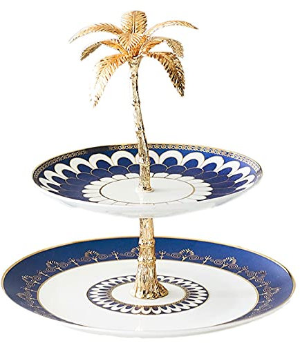 Alzata per Torta a 2 Piani in Ceramica, Porta Cupcake, Porta Frutta, espositore a Torre per Decorazioni per la casa, Matrimonio, Festa di Compleanno, Supporto per Dessert (Blu A)