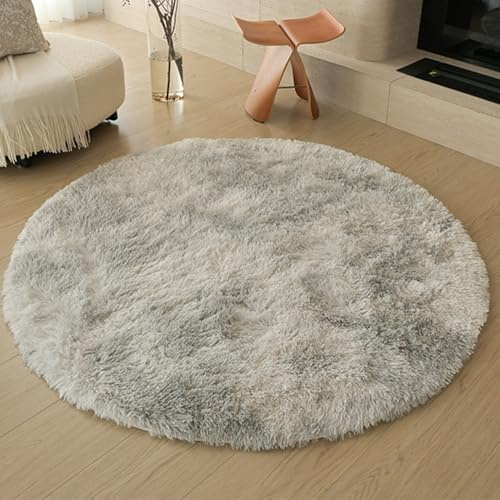 Swsen Rund Teppich Wohnzimmer Super Weich - Shaggy Teppiche Flauschig Anti-Rutsch Unterseite - Moderner Carpet Waschbar Langflor Hochflor Teppiche 80 cm Durchmesser, Tiedye-grau