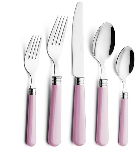 Annova Cutlery Set Stainless Steel with Color Handle (20 Pieces) (Light Pink, 20 Pieces)