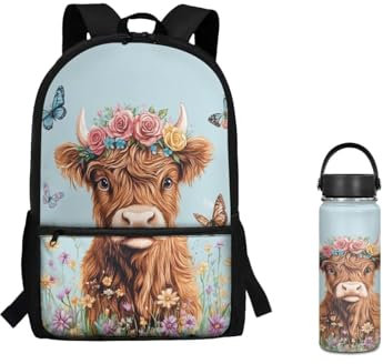 ZUXONGSY Cute Backpack for Boys Sets Highland Cow Backpack for Boys 5 Years Old Large Capacity Schoolbag Reusable Water Bottle Kids Stainless Steel Heavy Duty Outdoor Bookbag