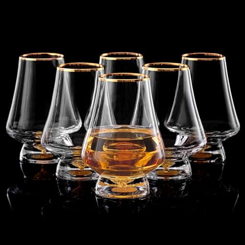 DUJUST Set Bicchieri Whisky da 6 (8oz), Bicchieri da Whisky in Cristallo con Scaglie di Foglia d'Oro 24K, Bicchiere di Lusso per Brandy/Cognac/Bourbon/Tequila/Scotch, Senza BPA e Senza Piombo