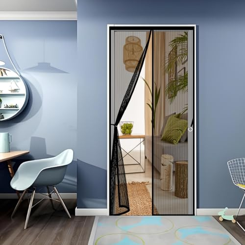 Zanzariera con Magneti per Porte 121 x 247 cm con Magneti Anti Zanzare Insetti, Chiusura Automatica, Rete Fine Zanzariera Magnetica Finestra per Balcone Soggiorno Cantine, Nero