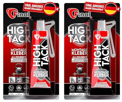 FINAL Montagekleber High Tack Alle Materialien - 2 x 75ml Tube - Hochqualitativer Hybrid MS Polymer Baukleber, zuverlässiger Montageklebstoff für perfekte Haftung im Innen- und Außenbereich