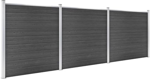 Emmtore Zaunelement Set WPC Sichtschutzzaun Windschutzzaun Lamellenzaun Windschutz Sichtschutz Zaun Element Terrasse Garten 526x186 cm Schwarz