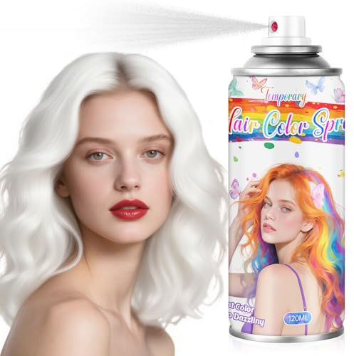 Weiß Temporäres Haarfärbespray, 120ml, waschbar für Frauen | Schnelltrocknend, milde Formel, nicht klebend, rückstandslos auswaschbar, für Ansatzberichtigung, alle Haartypen