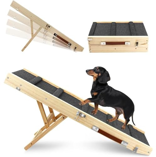 Rampa Pieghevole per Cani in Legno - Regolabile in Altezza 25-48cm con Tappetino Antiscivolo per Letto o Divano | Adatta ai Gatti（83 * 30CM）