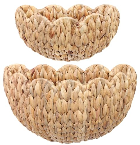 2 Pack Scalloped Wall Baskets Hanging Baskets Large and Small Decorative Woven Storage Holder for Home, Bathroom, Wall Hanging Baskets 16 x 10.6 x7 and 14x7.9 x5.7 Inch (Natural,Water Hyacinth)