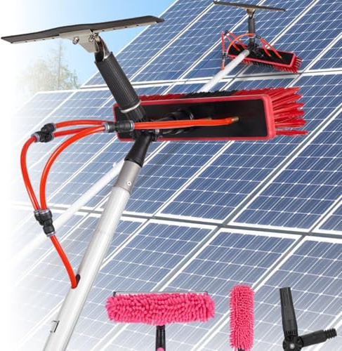 Kit di pali alimentati ad acqua per la pulizia dei pannelli solari, spazzola telescopica leggera ed estensibile per finestre, tetti e vetri esterni, spazzola per acqua da 35 cm, strumento di pulizia