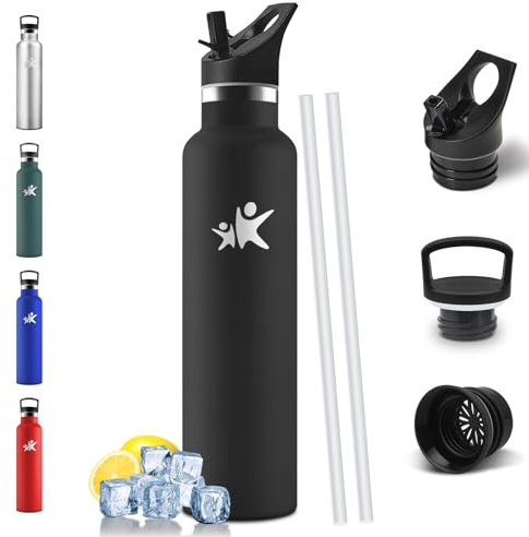 Mulbijeo Gourde Isotherme 1L, Étanche sans BPA, Bouteille Isotherme, Double Paroi, Gourde Avec Paille, 18/8 Acier Inoxydable, Réutilisable, Bouteille d'eau pour Randonnée, Bureau, Yoga, Sport