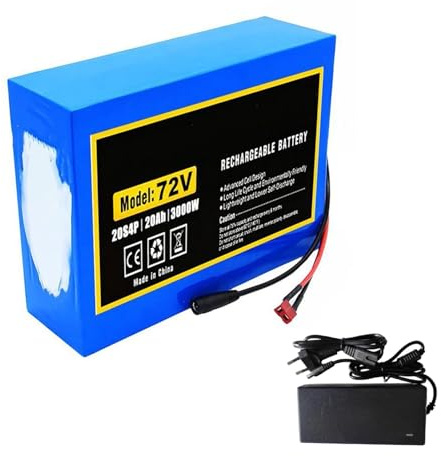 QKDWQZ Batería de Iones de Litio para Bicicleta eléctrica de 72 V, 20 Ah, 20S4P, con Cargador y protección BMS integrada, Ideal para Motor de Bicicleta eléctrica de 200-3000 W 72V 20AH,T