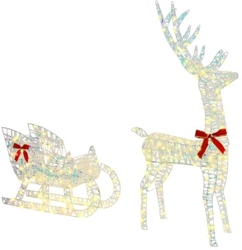 Rentier Zieh Schlitten Warmweiß, PET, LED-Beleuchtung, Für Weihnachtsdeko Outdoor, Hirsch Deko, Christmas Decorations, 70x26x128.5 cm