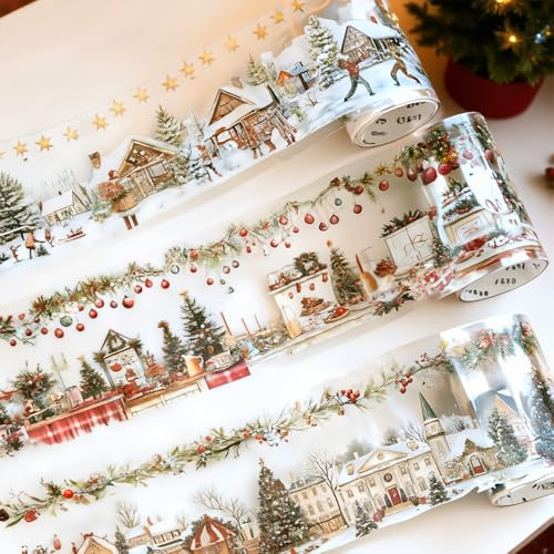 RUIYDZ 3 Rollen Washi Tape Weihnachten Scrapbook Stickers PET Aufkleber Weihnachten Sticker Aesthetic Washi Tape Set Weihnachtsaufkleber Selbstklebend Washitape Scrapbooking Sticker Scrapbook Zubehör