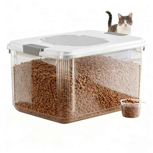 Luftdichter Hundefutter Aufbewahrungsbehälter 5kg/10kg, lebensmittelechter Vorratsbehälter für Tiernahrung mit Messbecher, stapelbarer Futtercontainer für Küche und Vorratsschrank (Schwarz, 5)