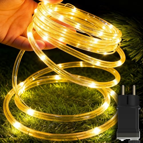 YRHome 20m 200LEDs Lichterschlauch mit Stecker Schlauch Außen mit Timer 8 Modi & Dimmbar IP44 Wasserdicht Dekolicht Warmweiß für für Innen Außen Party Weihnachten Garten Terrasse Deko