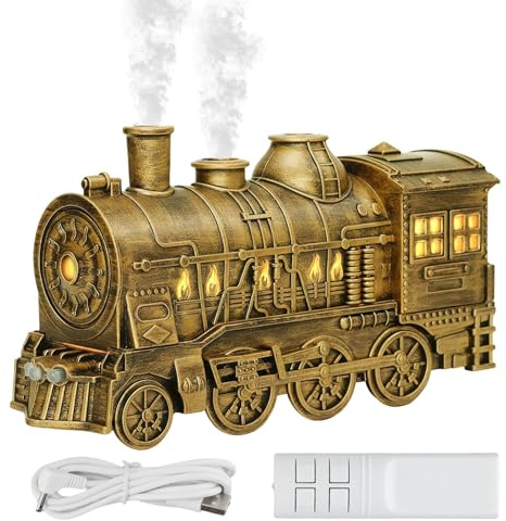 Train Diffuser Essential Oil Diffus, 300ml Steam Train Design with Remote Control, Aromatherapy Lamp Humidifier for Home (Bronze USB) (D)