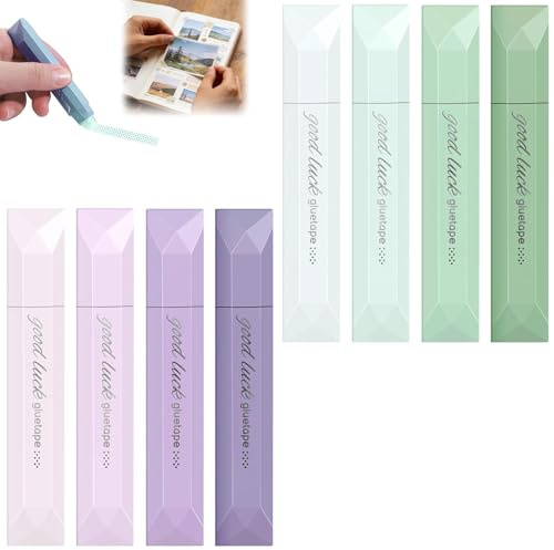 Pipihome Double Sided Tape Pen, 8 Pcs Glue Tape Roller, Double Sided Tape Dispenser Roller Crapbooking Supplies for School Home Office Crafting, Cards, Journal and Scrapbook Accessories
