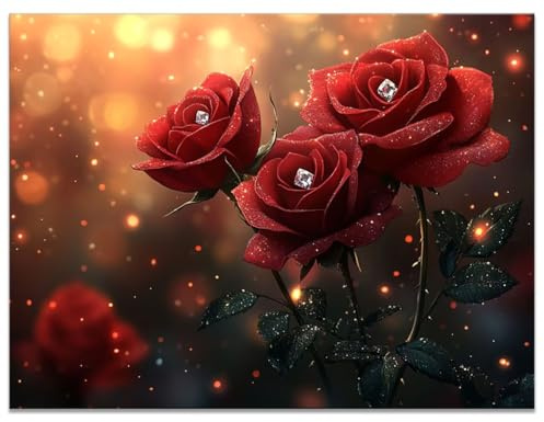 Diamond Painting Fiore, 5D Diamond Painting Kit Completo Rosso, Fai da Te Diamantini Crystal Art Beginners Kit, Quadri con Perline Pittura Diamante 80x110cm Ricamo per Decorazioni Casa, Regali Y9-611