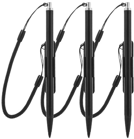 Hoement Lot De 3 Stylets Tactiles pour Écran Résistif avec Dragonne À Ressort Et Clip Porte-Stylo Stylet Métal Noir 4.72 in Écriture Et Dessin Précis pour Tablettes Et Smartphones Compatibles