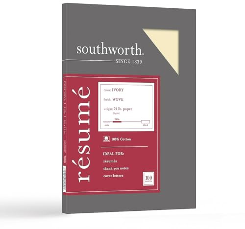 Southworth® 100% Cotton Résumé Paper, 8 1/2 x 11, 24 Lb, 100% Recycled, Ivory, Pack Of 100