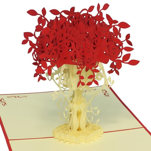 LINPOPUP, Pop-Up Karte Rosen – 3D Karte Geburtstag mit Blumen – Handgemachte Klappkarte Grußkarte als Geburtstagskarte, Hochzeitskarte, Valentinstag & Muttertagskarte, N45