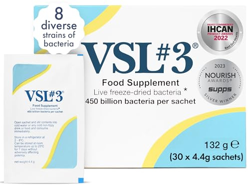 VSL#3 High-Concentration Probiotic Supplement (30 sachets) for Gut Health - 450 Billion Live Bacteria Across 8 Diverse Strains - Proven to Reach the Gut Alive & Trusted by NHS Healthcare Professionals