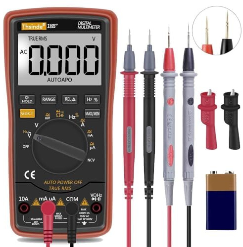 Auto Ranging Digital Multimeter TRMS 6000 with Battery Alligator Clips Test Leads AC/DC Voltage/Account,Voltage Alert, Amp/Ohm/Volt Multi Tester/Diode