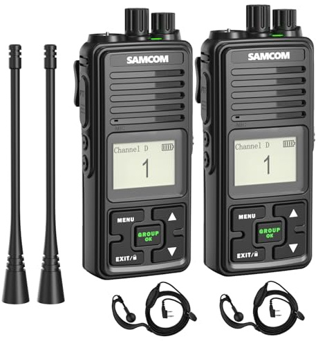 SAMCOM FPCN10A Two Way Radio 3000mAh High Capacity Long Last UHF Walkie Talkies Heavy-Duty with Group Call Earpiece Charger Base for Job Site School Church Business Commercial Outdoor(2 Packs)