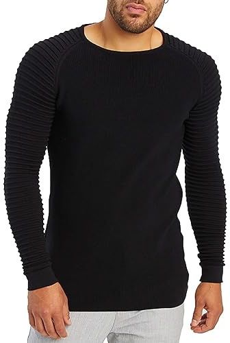 Leif Nelson Maglione Uomo Girocollo Felpa a Maglia LN-20729 Nero XX-Large