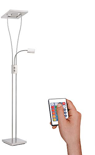 LeuchtenDirekt LED Deckenfluter mit Leseleuchte, dimmbar Fernbedienung | IP 20, Warmweiss, RGB-Farbsteuerung