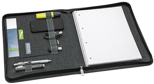 WEDO A4 Schreibmappe mit Reißverschluss – universelle Writing Case & Organizer – Einschub von vier Seiten (auch für Linkshänder) – zahlreiche Fächer & Stifthalter – Polyester, grau