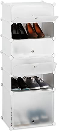 Relaxdays Schuhregal Kunststoff, HBT 52 x 37 x 9cm, weiß | Regalsystem 6 Fächer