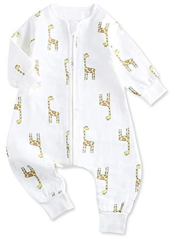 Chilsuessy Ganzjahres Schlafsack mit Füße Babyschlafsack 2 Tog Langarm für Säugling Kinder Junge Mädchen Schlafanzug Pyjama Overall Strampler, Giraffe, 80/Baby Hoehe 65-75cm