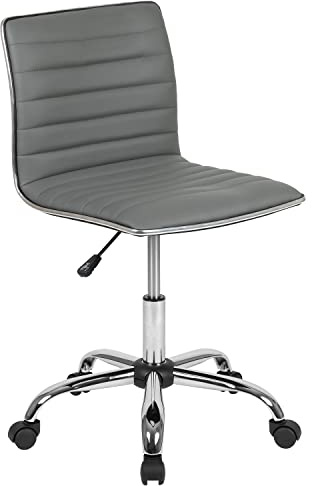 Flash Furniture Drehstuhl, niedrige Rückenlehne, ohne Armlehnen, gerippte Struktur, Kunststoff, Schaumstoff, Metall, hellgraues Vinyl, Chrom-Gestell, 1 Stück