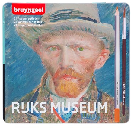 Bruynzeel & Rijksmuseum Set professionale di 24 matite acquerellabili + pennello in latta per disegnare e colorare | Vincent van Gogh
