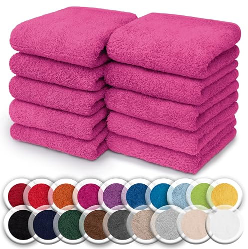 NatureMark Set da 10 panni in spugna per viso e mani – 100% cotone, morbidi e assorbenti – 30×30 cm, Rosa