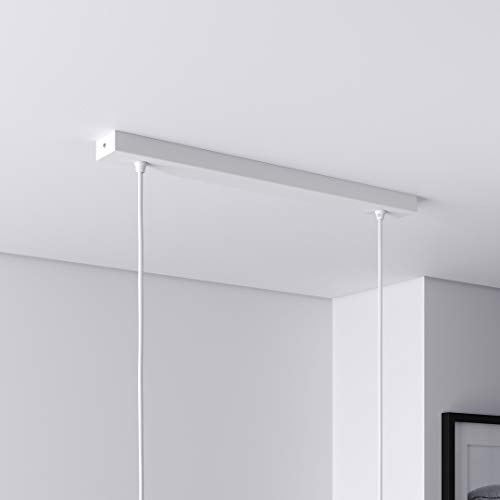 Lightstock Baldaquin rectangulaire pour lampe - Boîte de jonction avec 2 sorties de câble (L 50 x H 2,5 x l 5 cm) - Blanc - Idéal pour table à manger - Avec pinces WAGO