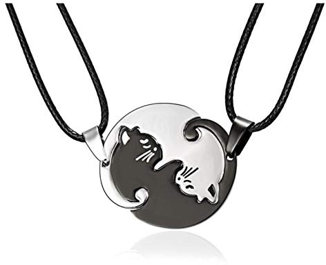 MeiPing Yin Yang Taichi Anhänger Halskette Freundschafskette mit Gravur Best Friends oder Forever in My Heart Silber Farbe BFF Ketten für 2