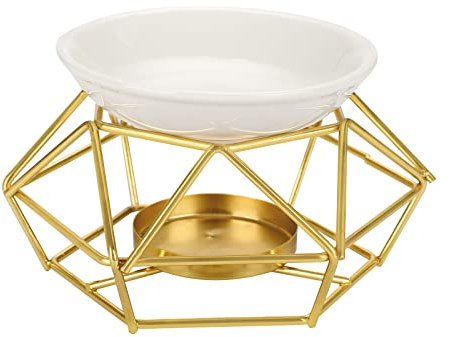BSTKEY Duftlampe aus Metall und Keramik, Schmelzwachslampe, Kerzenhalter, Duftdiffuser, Dekoration für Zuhause, aus Eisen, im Rauten-Stil, Aromatherapie-Lampe (Goldfarben)