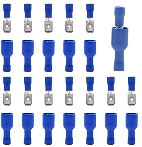 Yosawo 100 Stücke Kabelschuhe Isolierte Flachstecker/Flachsteckhülsen Quetschverbinder Für Kfz, Elektronik und Hobby（PGML) Blue