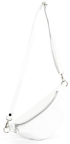 modamoda de T211 Damen Leder Bauchtasche Brusttasche Hüfttasche handmade in Italy, Farbe:Weiß