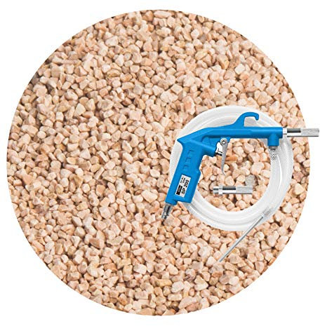 Schicker Mineral Sandstrahlset Nussschalengranulat mit 25 kg Nussschalengranulat Strahlmittel und Strahlpistole, organisches Mehrwegstrahlmittel ohne Eisenanteil, Sandstrahlen (0,1-0,25 mm)