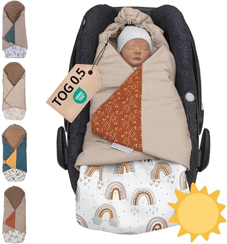 ULLENBOOM Einschlagdecke Babyschale Sommer, Aus 100% OEKO-TEX Materialien - Regenbogen (Made in EU) - Decke für Babyschale & Kinderwagen, Für gängige Kindersitze, ideal für 0 bis 9 Monate