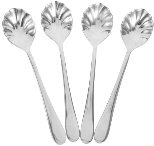 Luxshiny Flower Spoon Coffee Teaspoon Set 4 Pcs Stainless Steel Shell Shaped Dessert Spoons for Coffee Tea Parties, Stirring, Mixing, Sugar, Dessert, Jam, Ice Cream