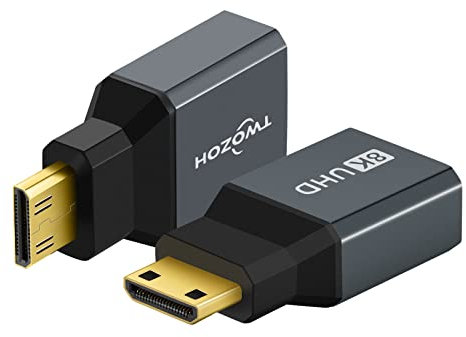 Twozoh 8K Mini HDMI to HDMI Adapter (2-Pack), 2.1 Mini HDMI Male to Standard HDMI Female Connector Convertor Support 8K@60Hz, 4K@144Hz, 2K@240Hz