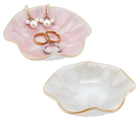 PandaHall 2 Styles Keramik Schmuckschale Schmuck Tablett Schlüssel Ring Dish Schmuckstück Tablett Keramik Derorative Armband Organizer für Wohnkultur Hochzeitsgeschenk Schmuckaufbewahrung, 10cm