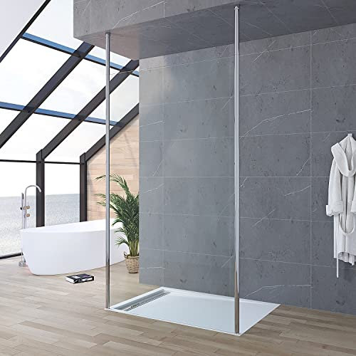 Walk-in Dusche 100x200 cm mit Deckenstütze freistehende Glastrennwand Duschabtrennung Begehbare Duschwand Glas Bodengleich Glasduschwand Barrierefrei 8 mm Klarglas NANO Beschichtung OHNE Duschwanne
