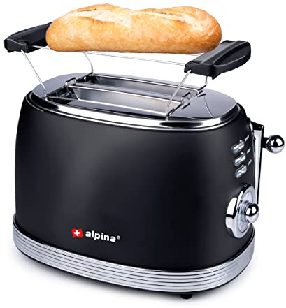 alpina Torradeira - Tostadora Pan Retro - Toaster 6 Niveles - Tostadora Pan Pequeña Calentador de Panecillos - 2 Ranuras - Calentar y Descongelar - Negro
