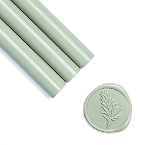 UNIQOOO Mailable Glue Gun Sealing Wax Sticks for Wax Seal Stamp - Sage Green, Great for Wedding Invitations, Cards Envelopes, Snail Mails, Wine Packages, Gift Ideas, Pack of 8