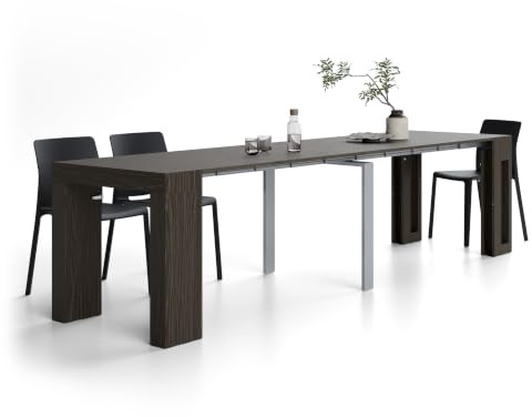 MOBILI FIVER, Mesa Consola Extensible Evolution con Porta Extensiones 45(305) x80 cm, Nogal Americano, para 12 Personas, Mesa Consola Extensible por Corredor, Entrada, Salon, Made In Italy