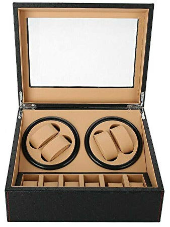 FUROMG Automatikuhren Uhrenbeweger Luxus Watchwinder 4+6 Uhren Uhrenschatulle 2 Modi Automatisch Uhrenkasten Vitrine Schwarz